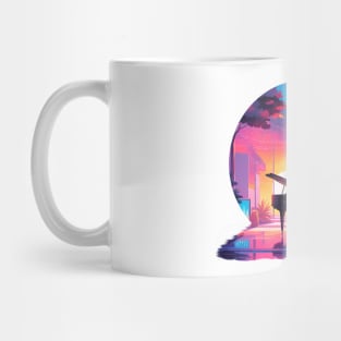 Synthwave Serenade: Caramel Shiba Piano Player Mug